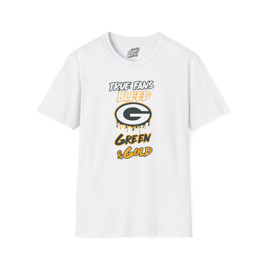 True Fans Bleed Green & Gold, Cheesehead Football Fan Shirt